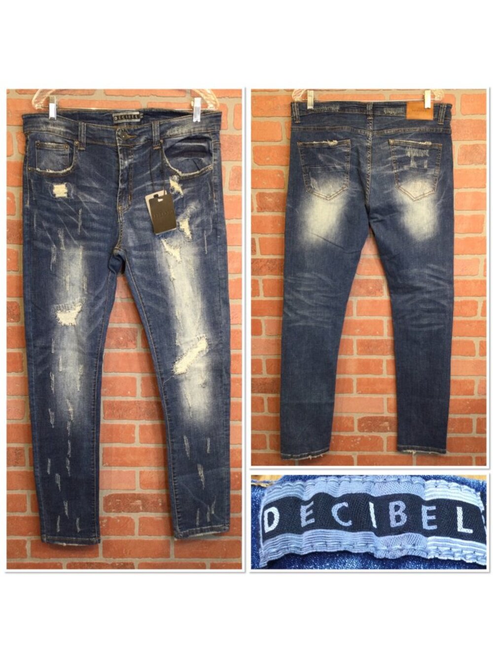 Decibel Mens Distressed Slim Fit Jeans 36 X 32 Blue Ripped Faded Wash NWT